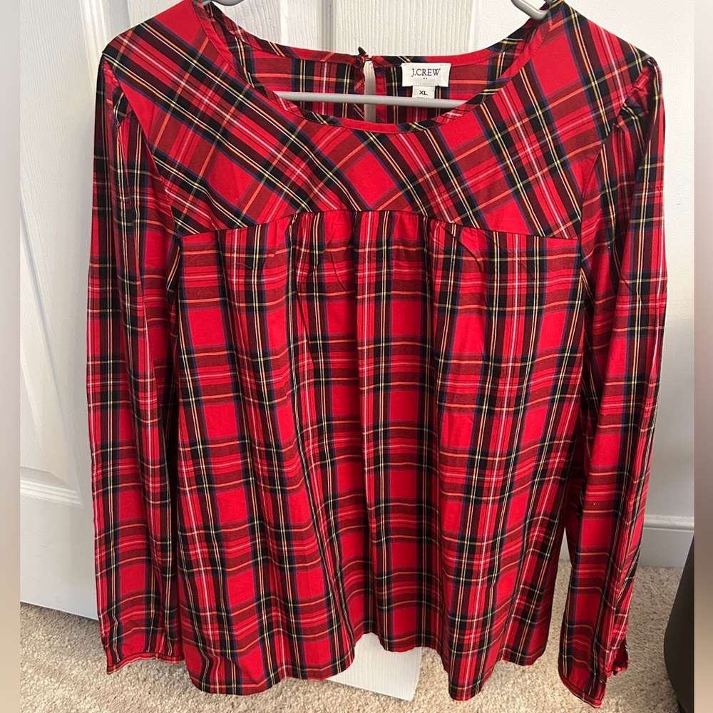 J. Crew Ralph Lauren Christmas Plaid Blouse XL NWOT
